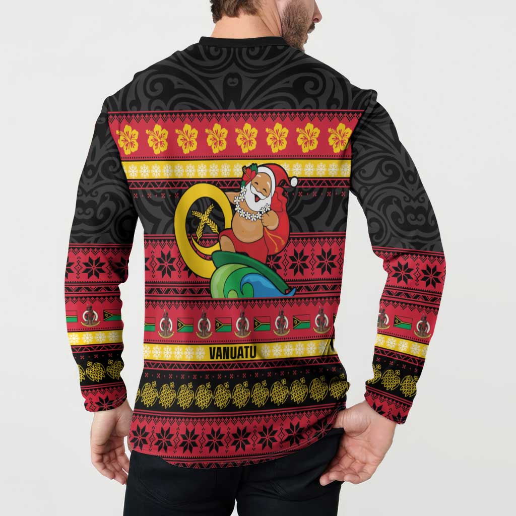 Vanuatu Christmas Button Sweatshirt Joyeux Noel Surfing Santa With Boar Tusk LT14 - Polynesian Pride