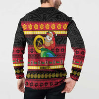 Vanuatu Christmas Button Sweatshirt Joyeux Noel Surfing Santa With Boar Tusk LT14 - Polynesian Pride