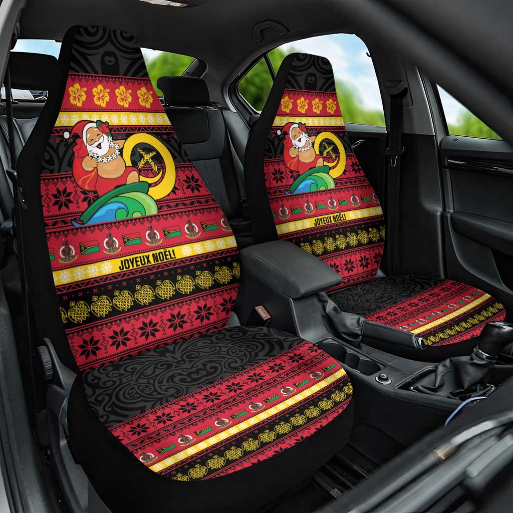Vanuatu Christmas Car Seat Cover Joyeux Noel Surfing Santa With Boar Tusk LT14 One Size Red - Polynesian Pride