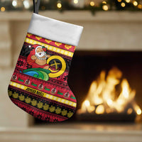 Vanuatu Christmas Stocking Joyeux Noel Surfing Santa With Boar Tusk LT14 Set of 2 Red - Polynesian Pride