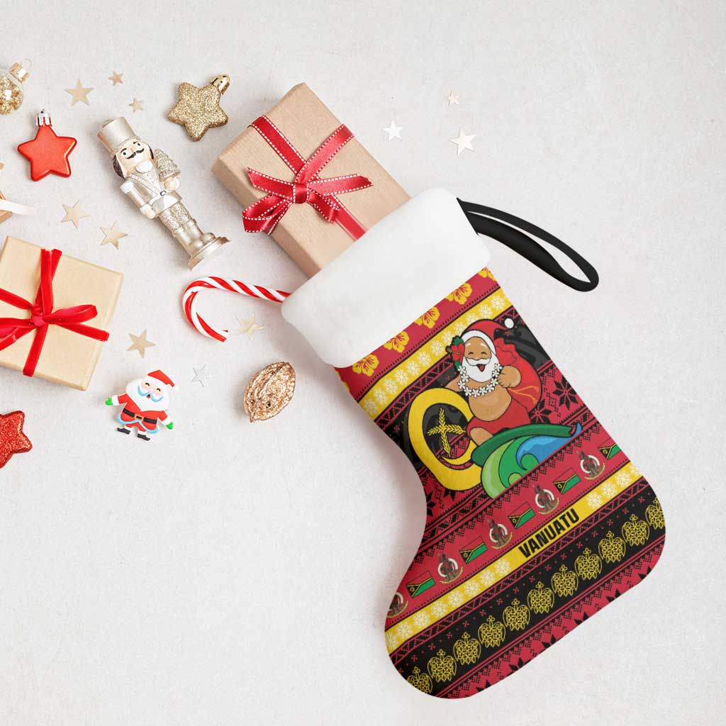 Vanuatu Christmas Stocking Joyeux Noel Surfing Santa With Boar Tusk LT14 - Polynesian Pride