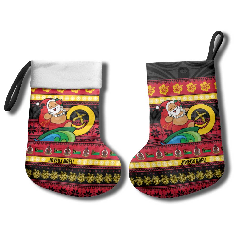 Vanuatu Christmas Stocking Joyeux Noel Surfing Santa With Boar Tusk LT14 - Polynesian Pride