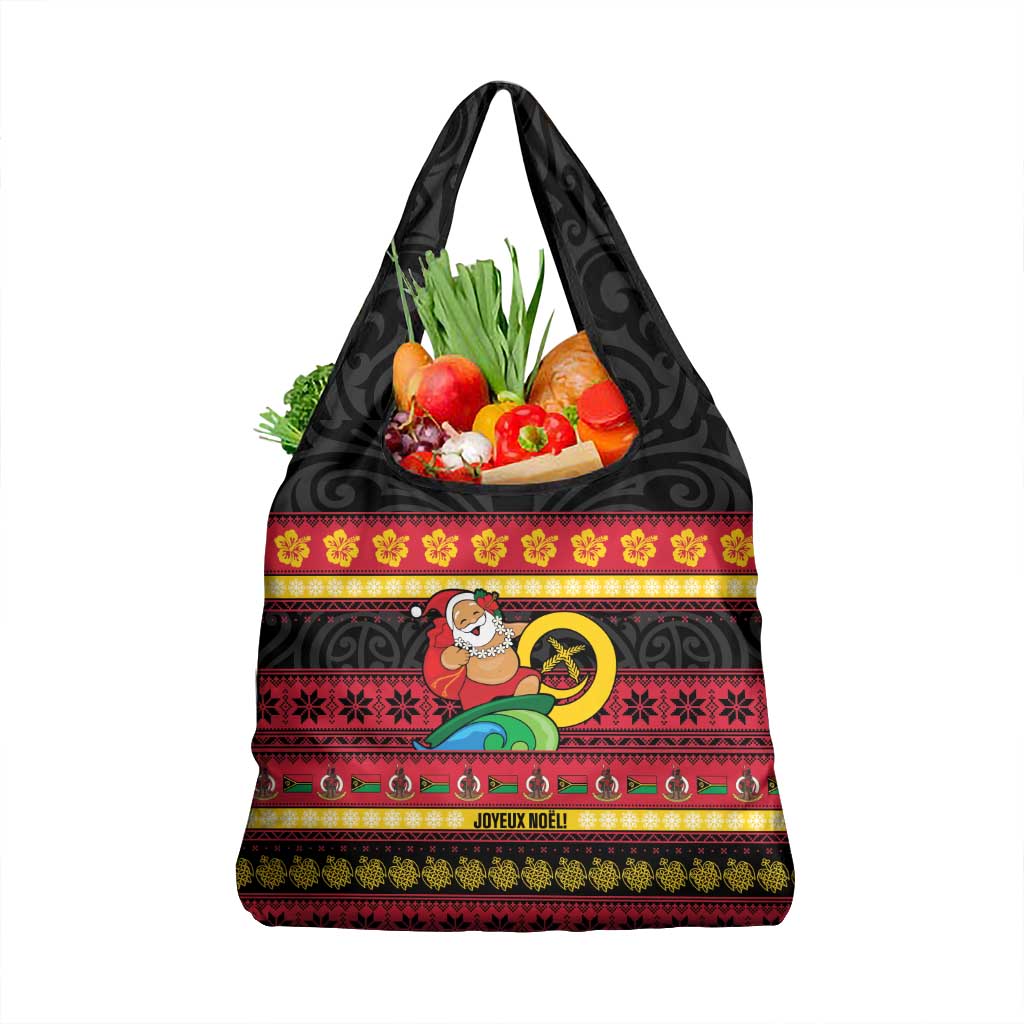 Vanuatu Christmas Grocery Bag Joyeux Noel Surfing Santa With Boar Tusk LT14 1-pack One Size Red - Polynesian Pride