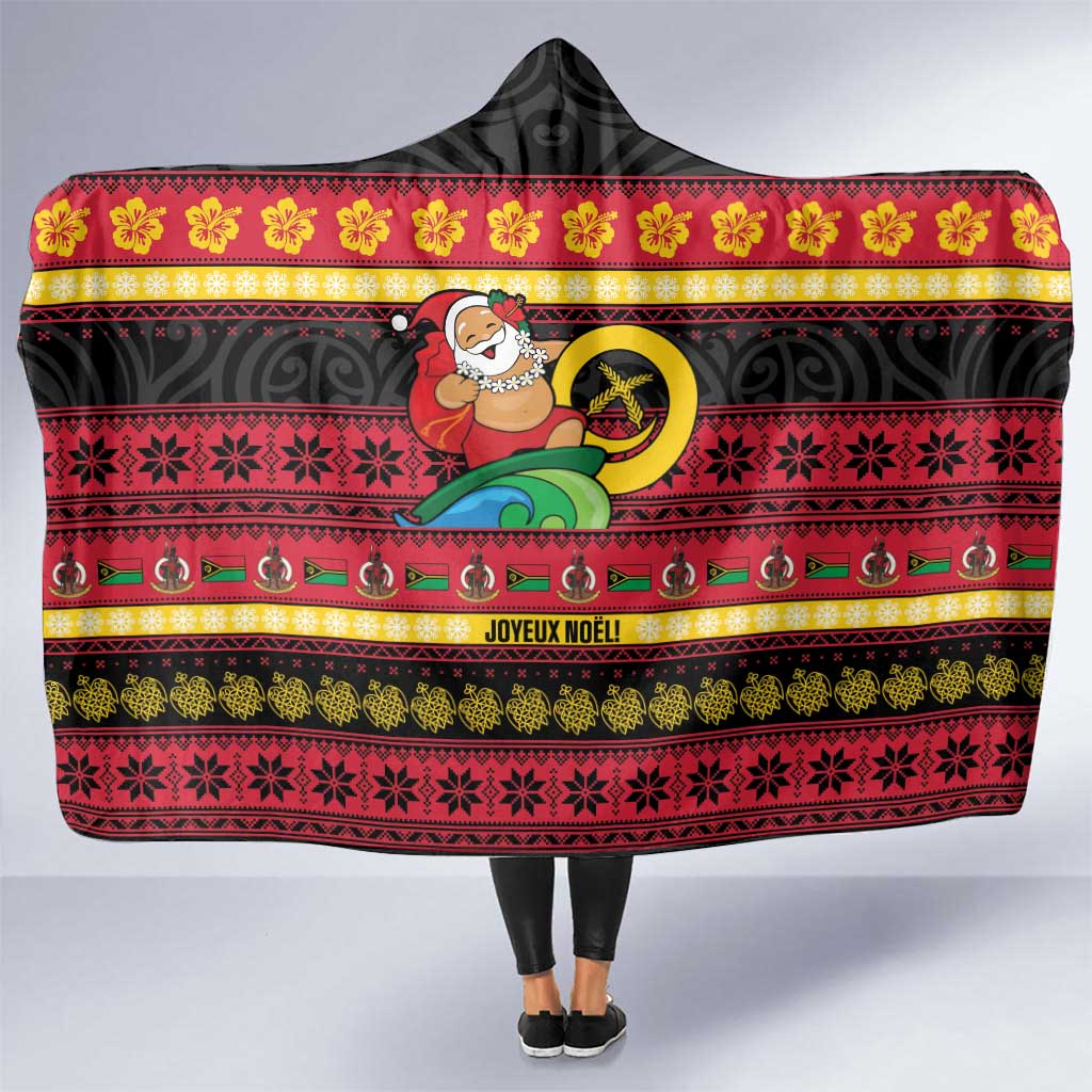 Vanuatu Christmas Hooded Blanket Joyeux Noel Surfing Santa With Boar Tusk LT14 One Size Red - Polynesian Pride
