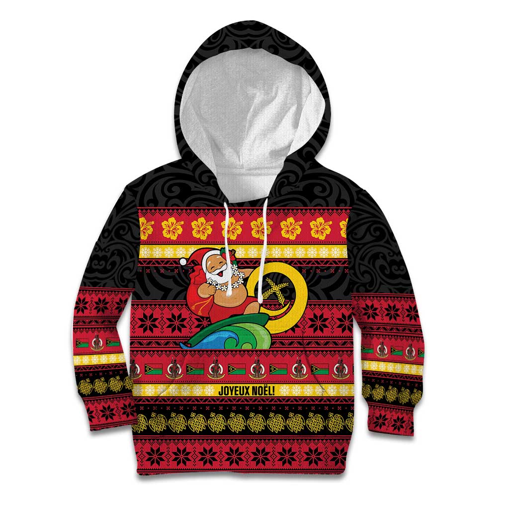 Vanuatu Christmas Kid Hoodie Joyeux Noel Surfing Santa With Boar Tusk LT14 Hoodie Red - Polynesian Pride