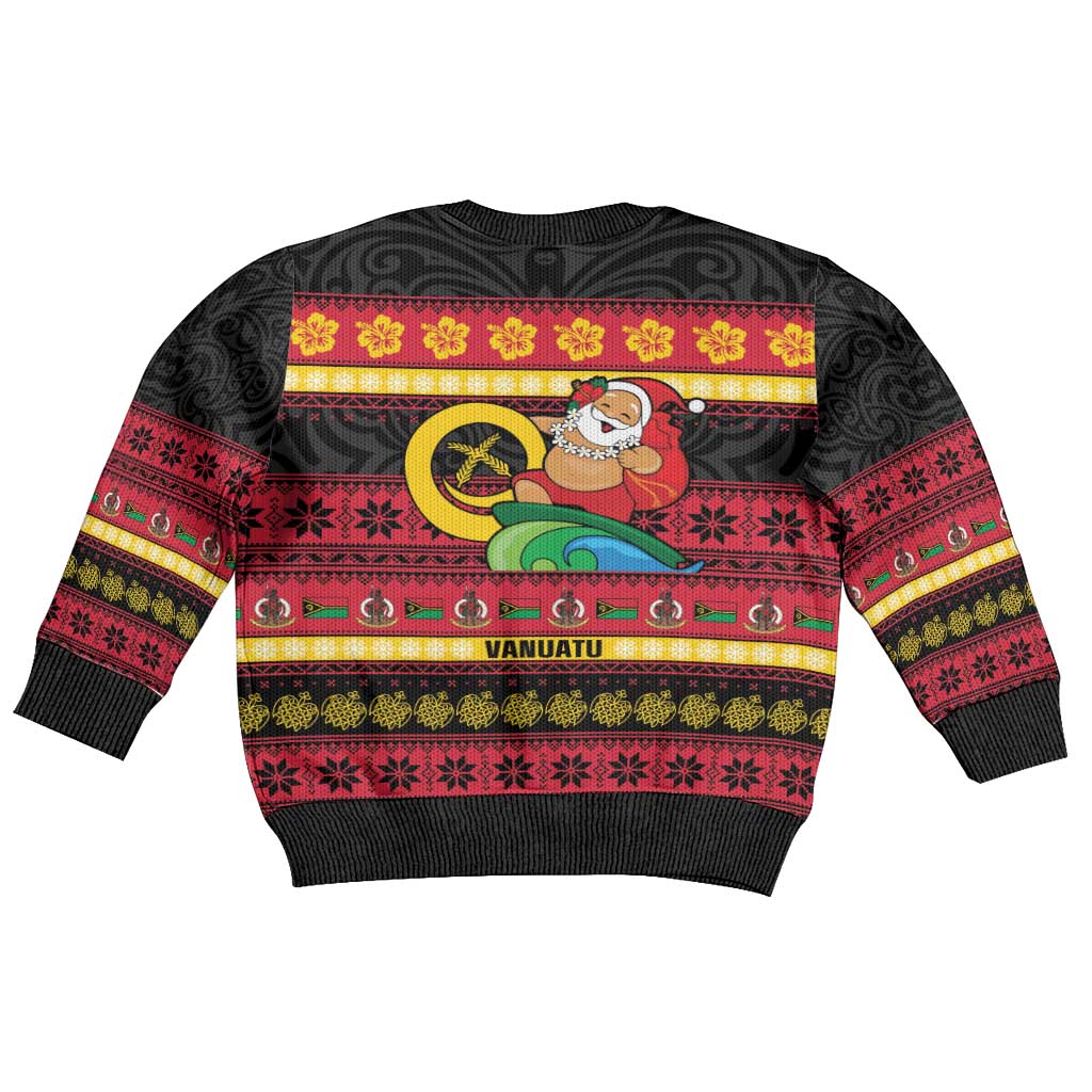 Vanuatu Christmas Kid Ugly Christmas Sweater Joyeux Noel Surfing Santa With Boar Tusk LT14 - Polynesian Pride