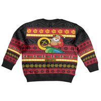 Vanuatu Christmas Kid Ugly Christmas Sweater Joyeux Noel Surfing Santa With Boar Tusk LT14 - Polynesian Pride