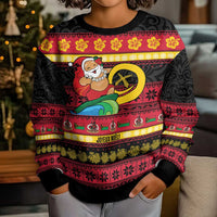 Vanuatu Christmas Kid Ugly Christmas Sweater Joyeux Noel Surfing Santa With Boar Tusk LT14 - Polynesian Pride