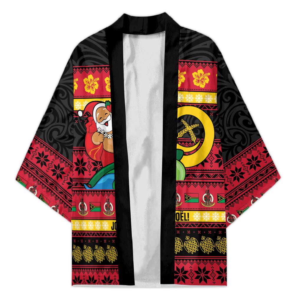Vanuatu Christmas Kimono Joyeux Noel Surfing Santa With Boar Tusk LT14 Unisex Red - Polynesian Pride