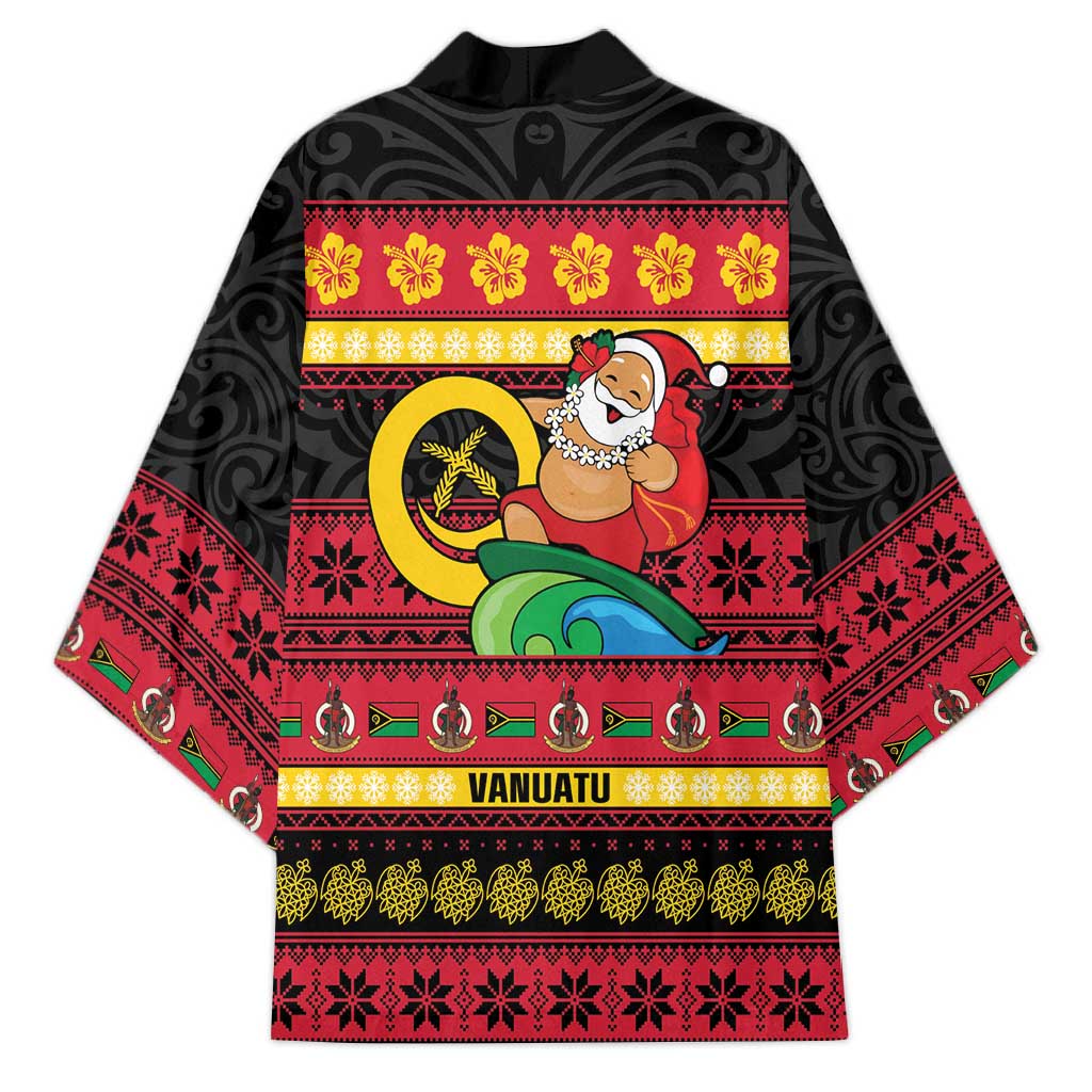 Vanuatu Christmas Kimono Joyeux Noel Surfing Santa With Boar Tusk LT14 - Polynesian Pride