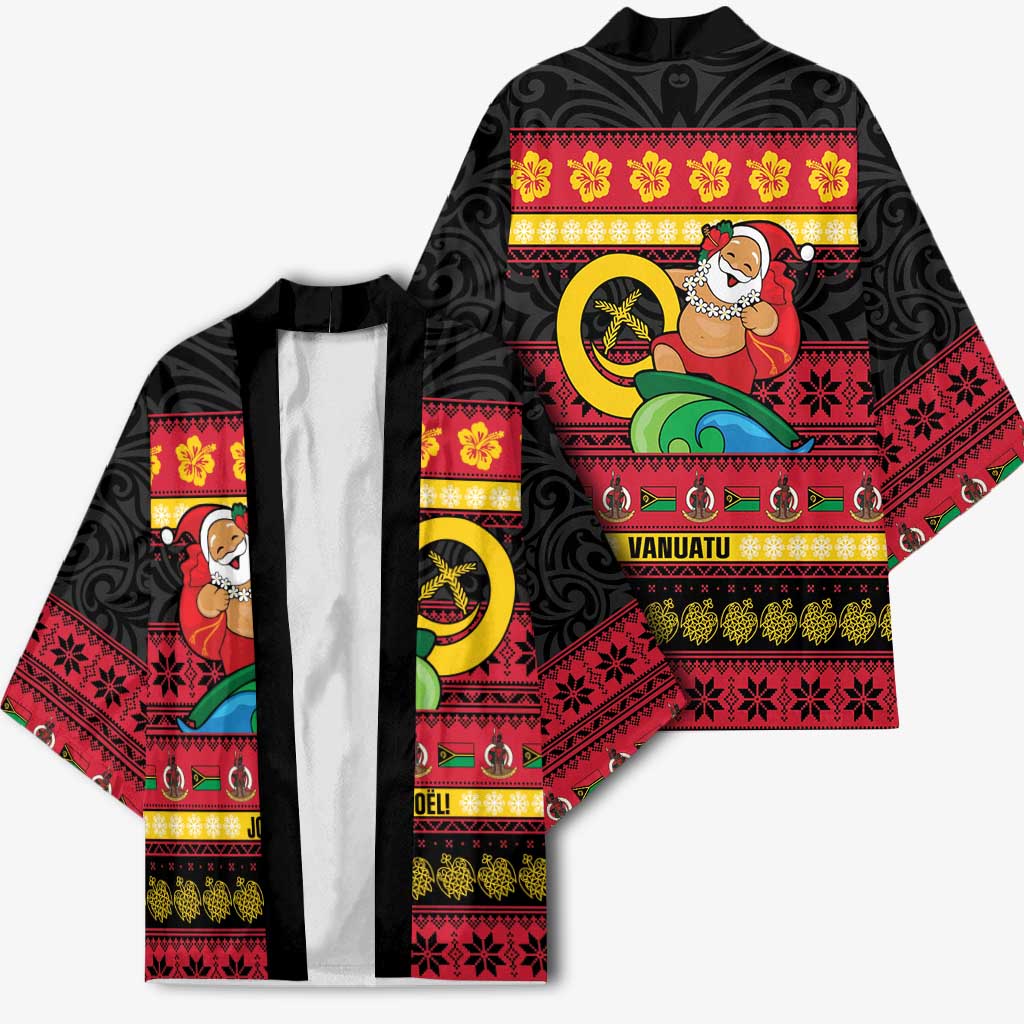 Vanuatu Christmas Kimono Joyeux Noel Surfing Santa With Boar Tusk LT14 - Polynesian Pride
