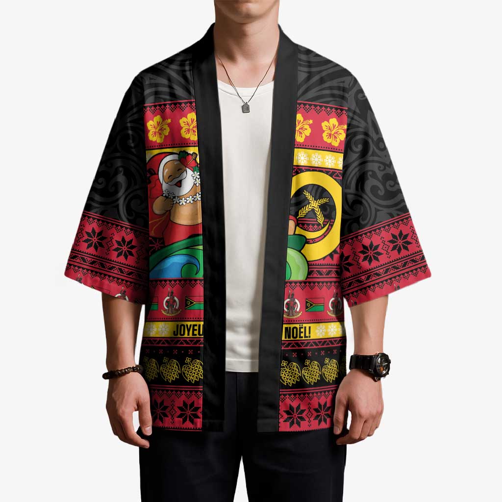 Vanuatu Christmas Kimono Joyeux Noel Surfing Santa With Boar Tusk LT14 - Polynesian Pride