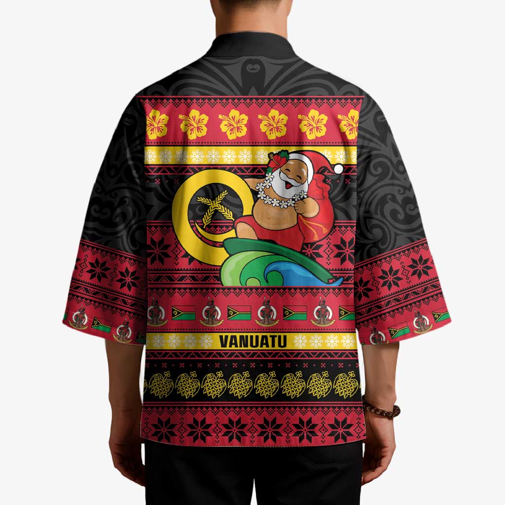 Vanuatu Christmas Kimono Joyeux Noel Surfing Santa With Boar Tusk LT14 - Polynesian Pride
