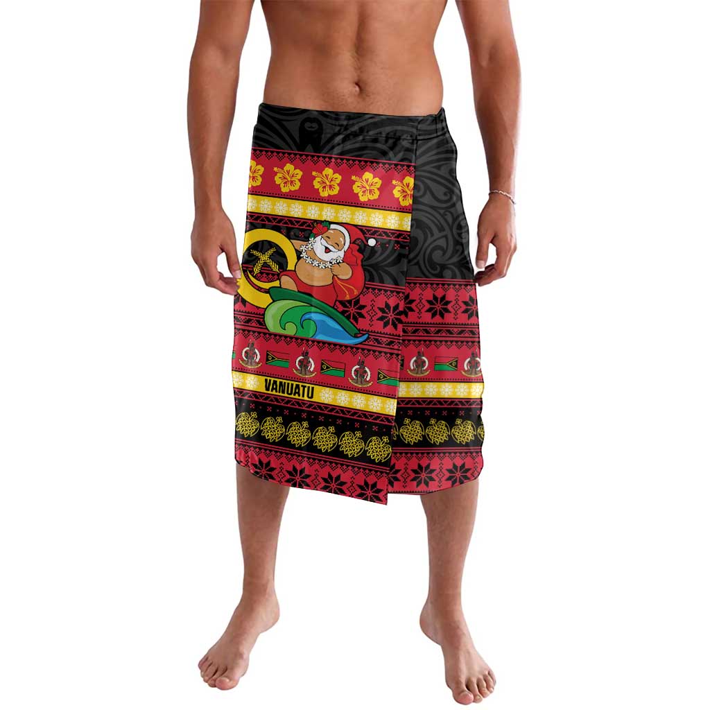 Vanuatu Christmas Lavalava Joyeux Noel Surfing Santa With Boar Tusk LT14 Red - Polynesian Pride