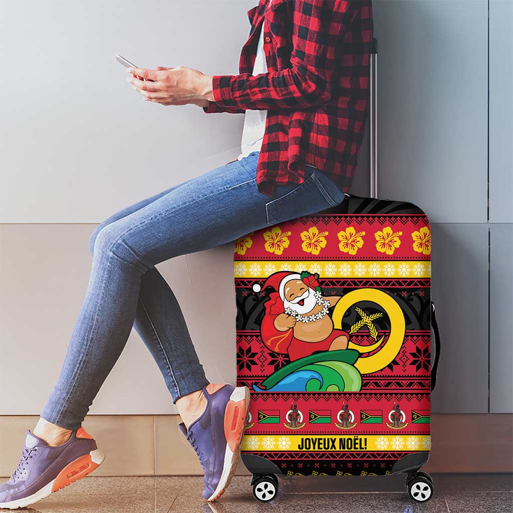 Vanuatu Christmas Luggage Cover Joyeux Noel Surfing Santa With Boar Tusk LT14 - Polynesian Pride