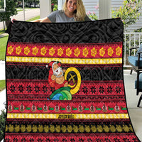 Vanuatu Christmas Quilt Joyeux Noel Surfing Santa With Boar Tusk LT14 Red - Polynesian Pride