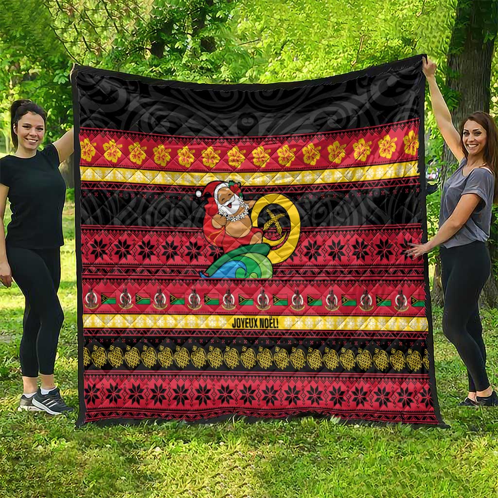 Vanuatu Christmas Quilt Joyeux Noel Surfing Santa With Boar Tusk LT14 - Polynesian Pride