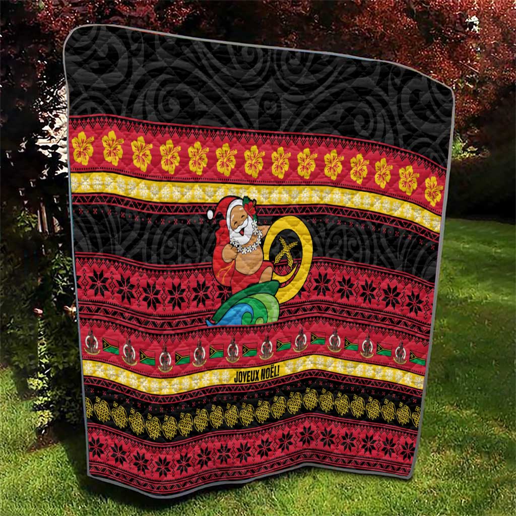 Vanuatu Christmas Quilt Joyeux Noel Surfing Santa With Boar Tusk LT14 - Polynesian Pride