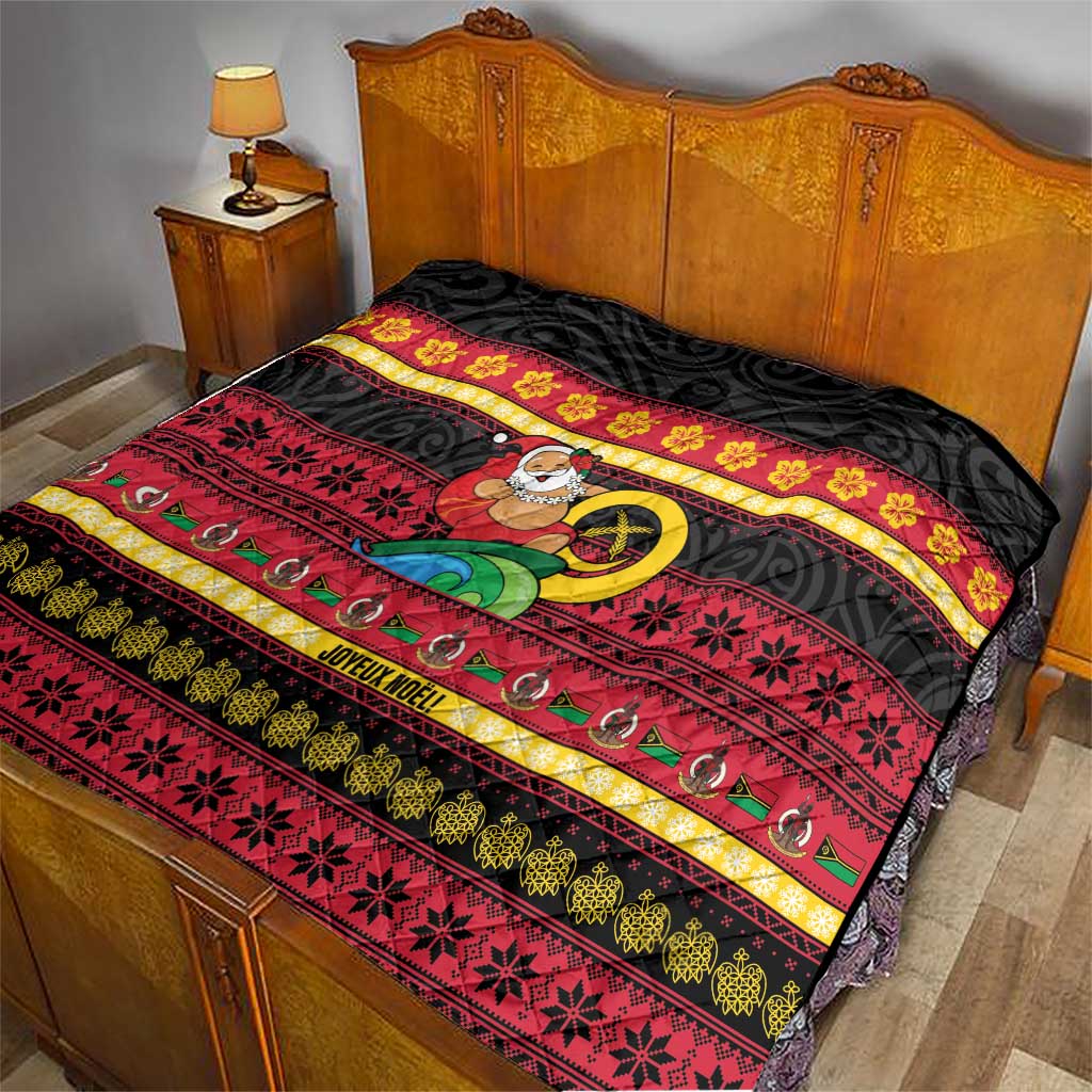 Vanuatu Christmas Quilt Joyeux Noel Surfing Santa With Boar Tusk LT14 - Polynesian Pride