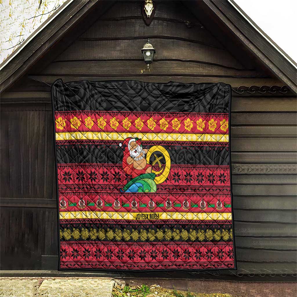 Vanuatu Christmas Quilt Joyeux Noel Surfing Santa With Boar Tusk LT14 - Polynesian Pride