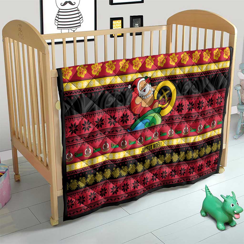 Vanuatu Christmas Quilt Joyeux Noel Surfing Santa With Boar Tusk LT14 - Polynesian Pride