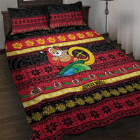 Vanuatu Christmas Quilt Bed Set Joyeux Noel Surfing Santa With Boar Tusk LT14 Red - Polynesian Pride