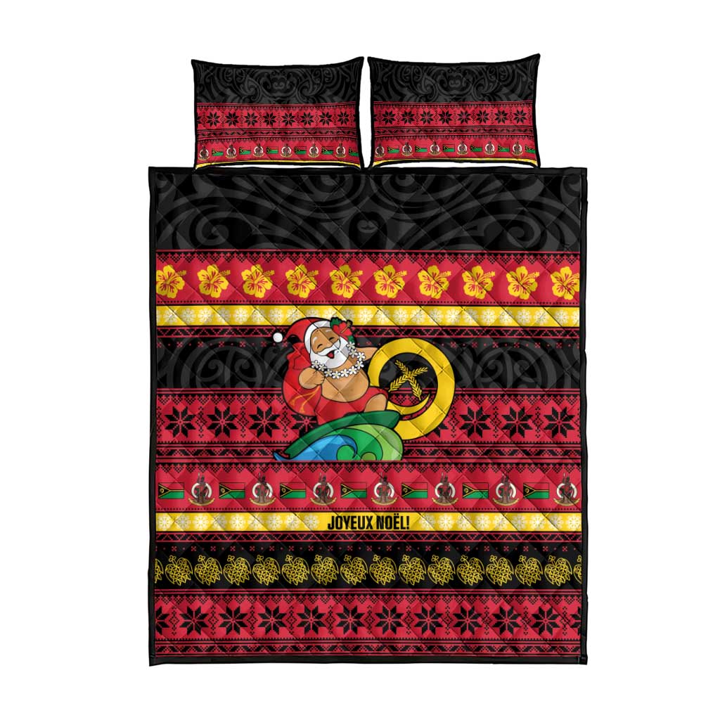 Vanuatu Christmas Quilt Bed Set Joyeux Noel Surfing Santa With Boar Tusk LT14 - Polynesian Pride