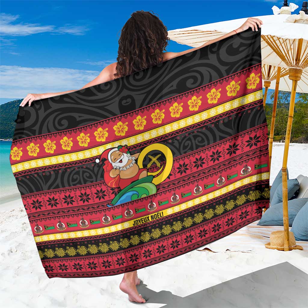 Vanuatu Christmas Sarong Joyeux Noel Surfing Santa With Boar Tusk LT14 One Size 44 x 66 inches Red - Polynesian Pride