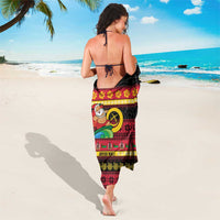 Vanuatu Christmas Sarong Joyeux Noel Surfing Santa With Boar Tusk LT14 - Polynesian Pride