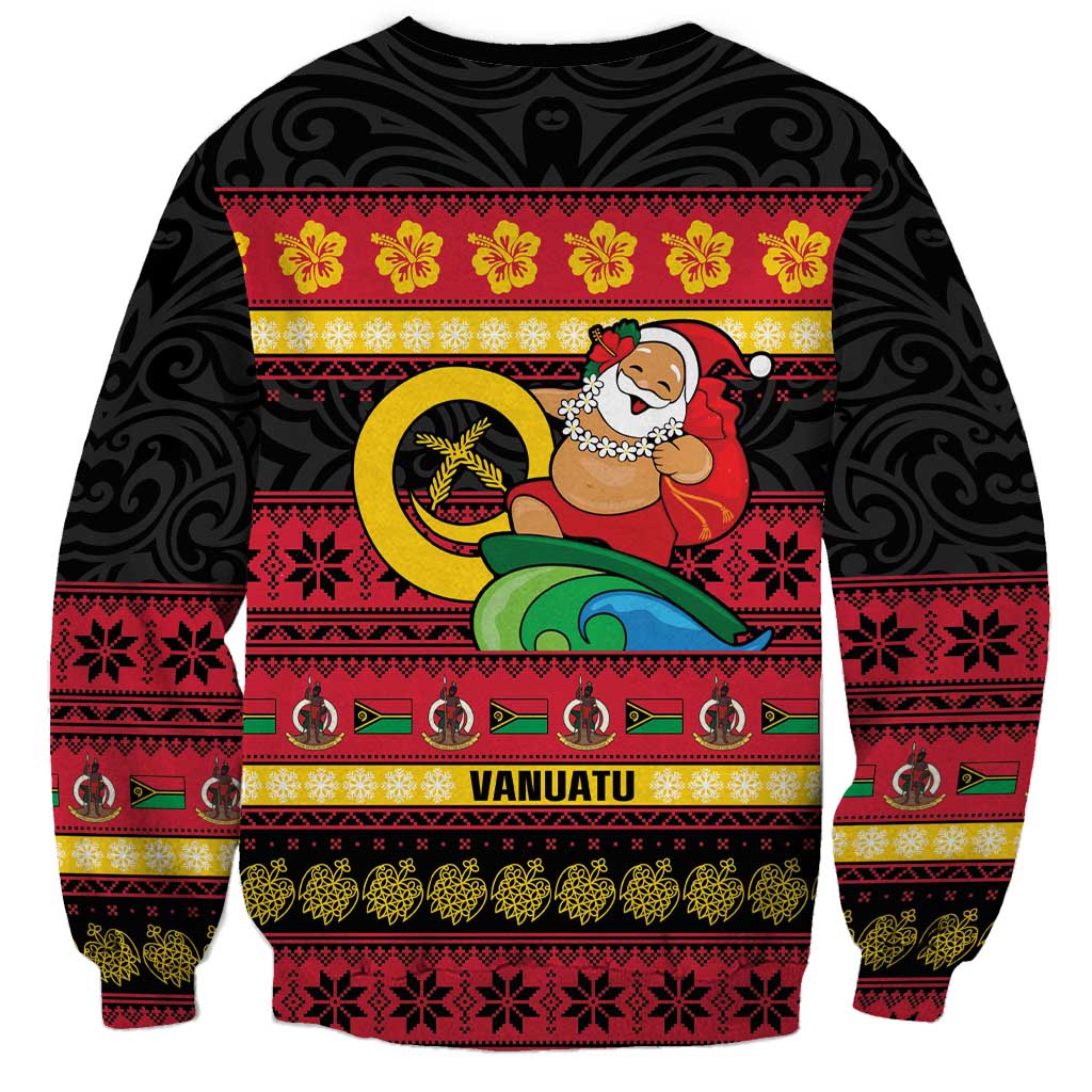 Vanuatu Christmas Sweatshirt Joyeux Noel Surfing Santa With Boar Tusk LT14 - Polynesian Pride