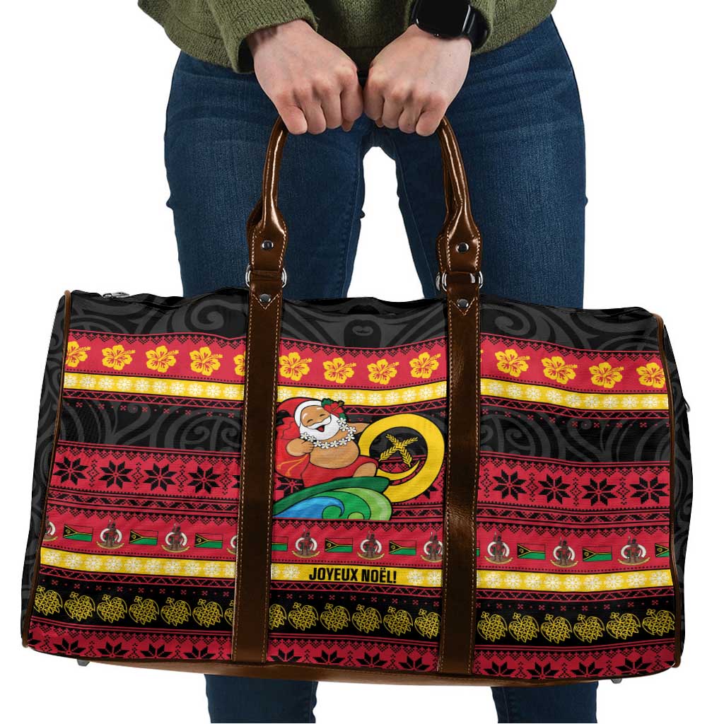 Vanuatu Christmas Travel Bag Joyeux Noel Surfing Santa With Boar Tusk LT14 Red - Polynesian Pride