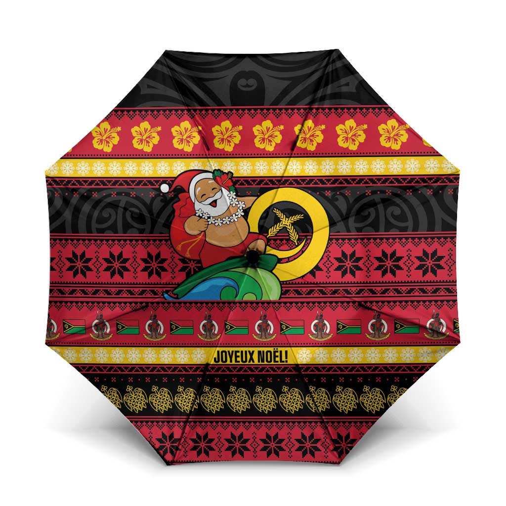 Vanuatu Christmas Umbrella Joyeux Noel Surfing Santa With Boar Tusk LT14 One Size Folded 11.42 inch Opened Diameter 37.4 inch Red - Polynesian Pride