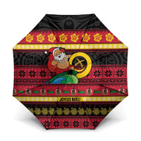 Vanuatu Christmas Umbrella Joyeux Noel Surfing Santa With Boar Tusk LT14 One Size Folded 11.42 inch Opened Diameter 37.4 inch Red - Polynesian Pride