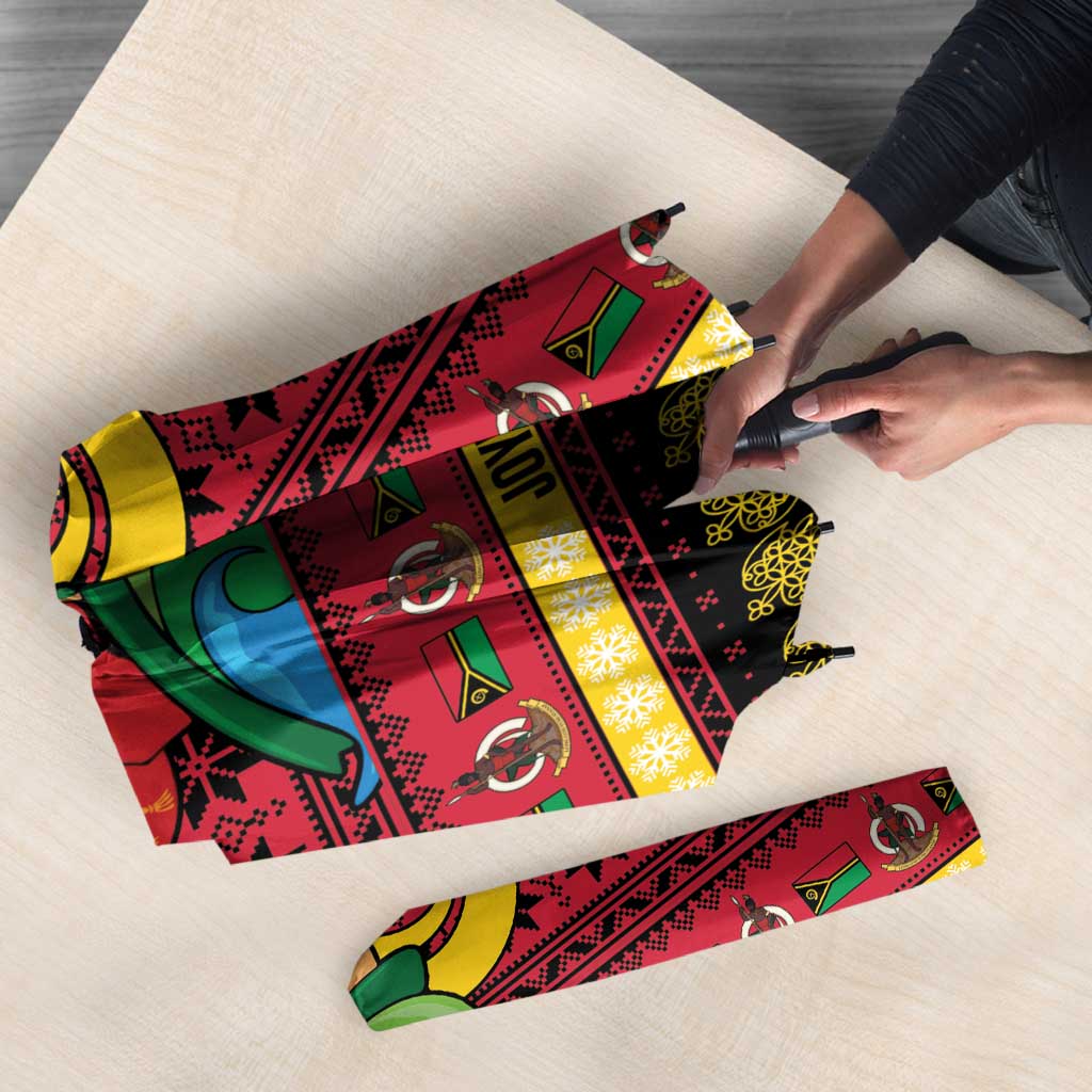 Vanuatu Christmas Umbrella Joyeux Noel Surfing Santa With Boar Tusk LT14 - Polynesian Pride