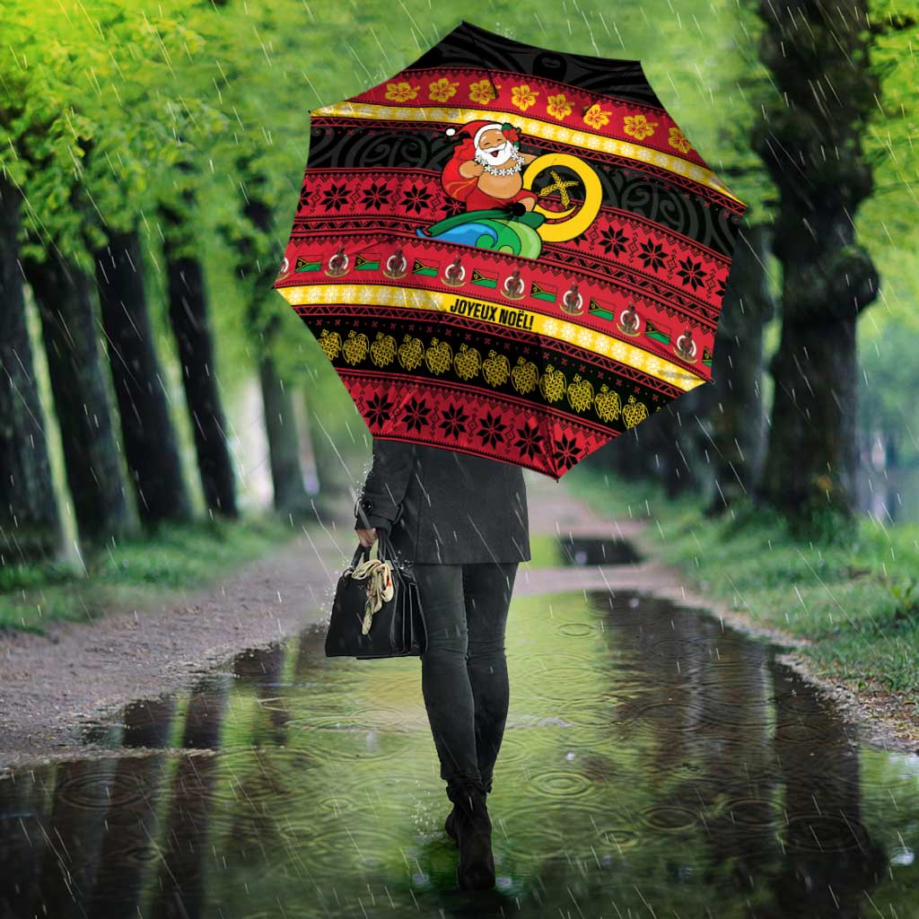 Vanuatu Christmas Umbrella Joyeux Noel Surfing Santa With Boar Tusk LT14 - Polynesian Pride