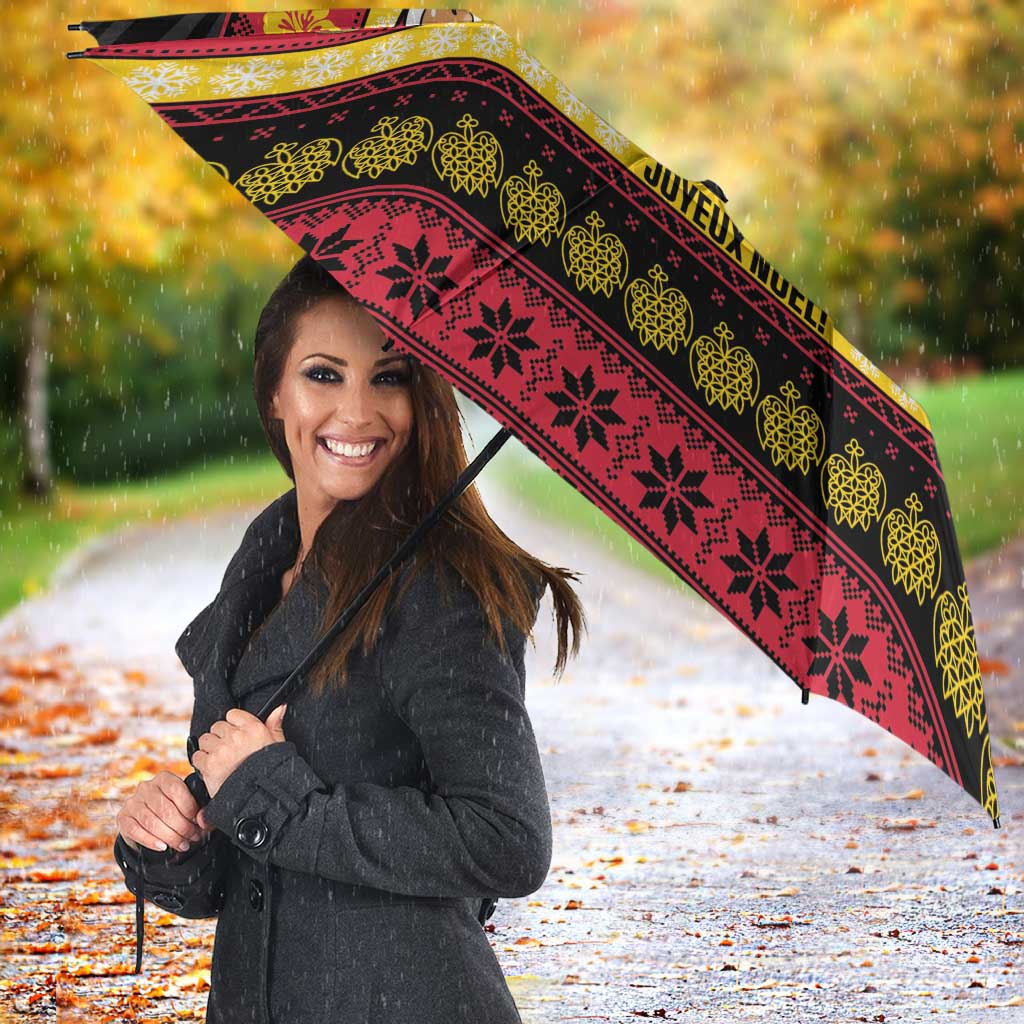 Vanuatu Christmas Umbrella Joyeux Noel Surfing Santa With Boar Tusk LT14 - Polynesian Pride