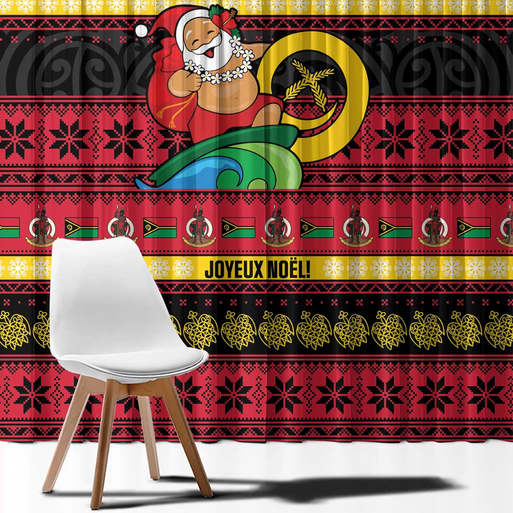 Vanuatu Christmas Window Curtain Joyeux Noel Surfing Santa With Boar Tusk LT14 - Polynesian Pride