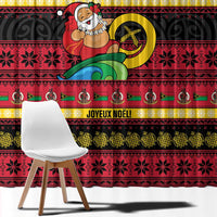 Vanuatu Christmas Window Curtain Joyeux Noel Surfing Santa With Boar Tusk LT14 - Polynesian Pride