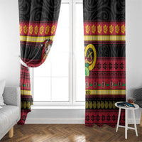 Vanuatu Christmas Window Curtain Joyeux Noel Surfing Santa With Boar Tusk LT14 - Polynesian Pride