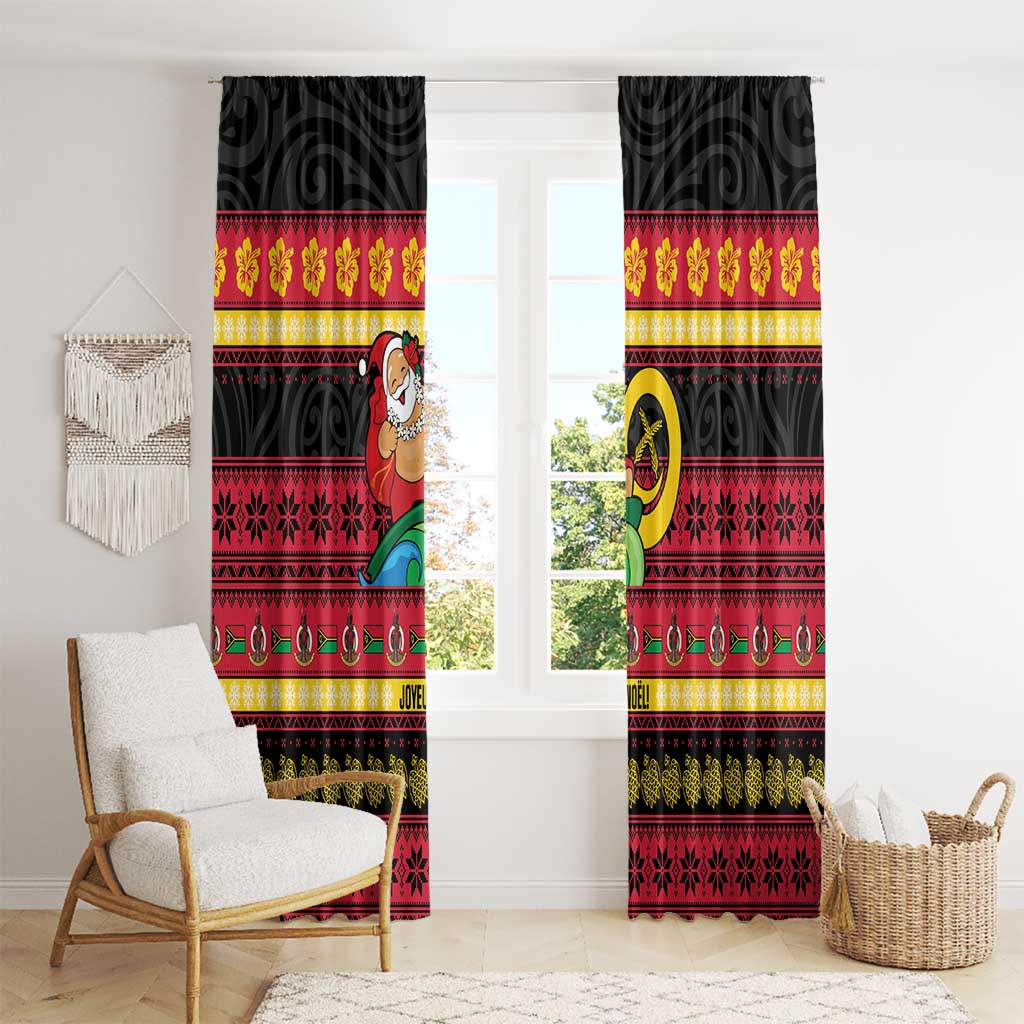 Vanuatu Christmas Window Curtain Joyeux Noel Surfing Santa With Boar Tusk LT14 - Polynesian Pride