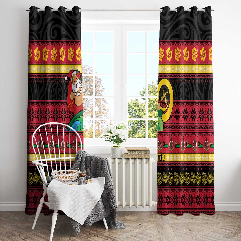 Vanuatu Christmas Window Curtain Joyeux Noel Surfing Santa With Boar Tusk LT14 - Polynesian Pride