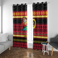 Vanuatu Christmas Window Curtain Joyeux Noel Surfing Santa With Boar Tusk LT14 With Grommets Red - Polynesian Pride