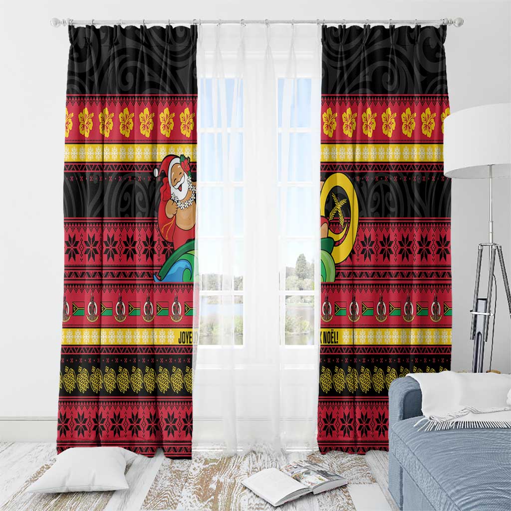 Vanuatu Christmas Window Curtain Joyeux Noel Surfing Santa With Boar Tusk LT14 - Polynesian Pride