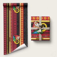 Vanuatu Christmas Wrapping Paper Joyeux Noel Surfing Santa With Boar Tusk LT14 58" × 23" Red - Polynesian Pride