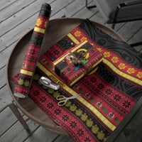 Vanuatu Christmas Wrapping Paper Joyeux Noel Surfing Santa With Boar Tusk LT14 - Polynesian Pride