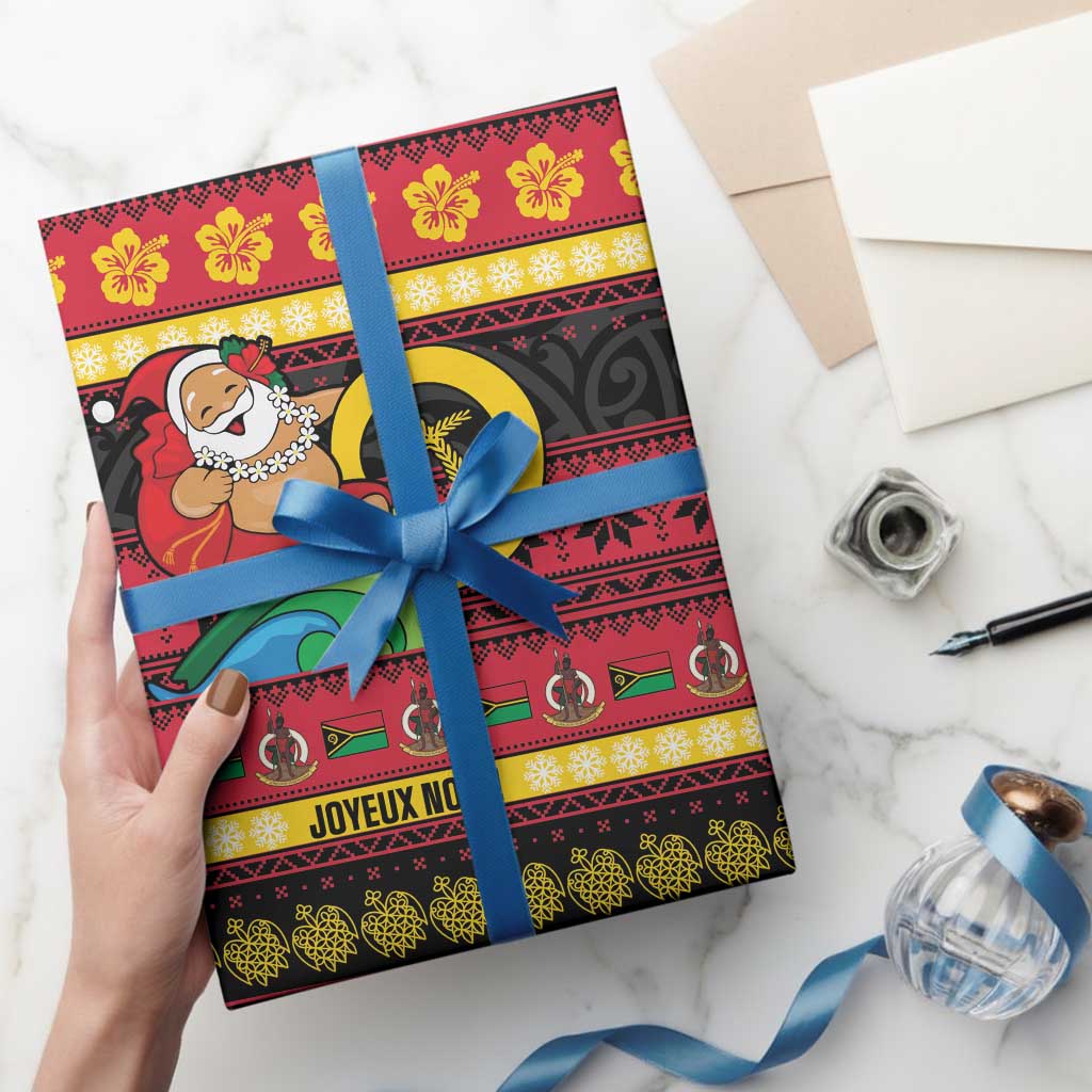 Vanuatu Christmas Wrapping Paper Joyeux Noel Surfing Santa With Boar Tusk LT14 - Polynesian Pride