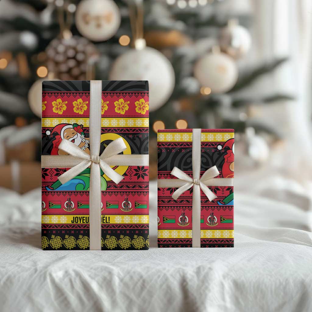 Vanuatu Christmas Wrapping Paper Joyeux Noel Surfing Santa With Boar Tusk LT14 - Polynesian Pride