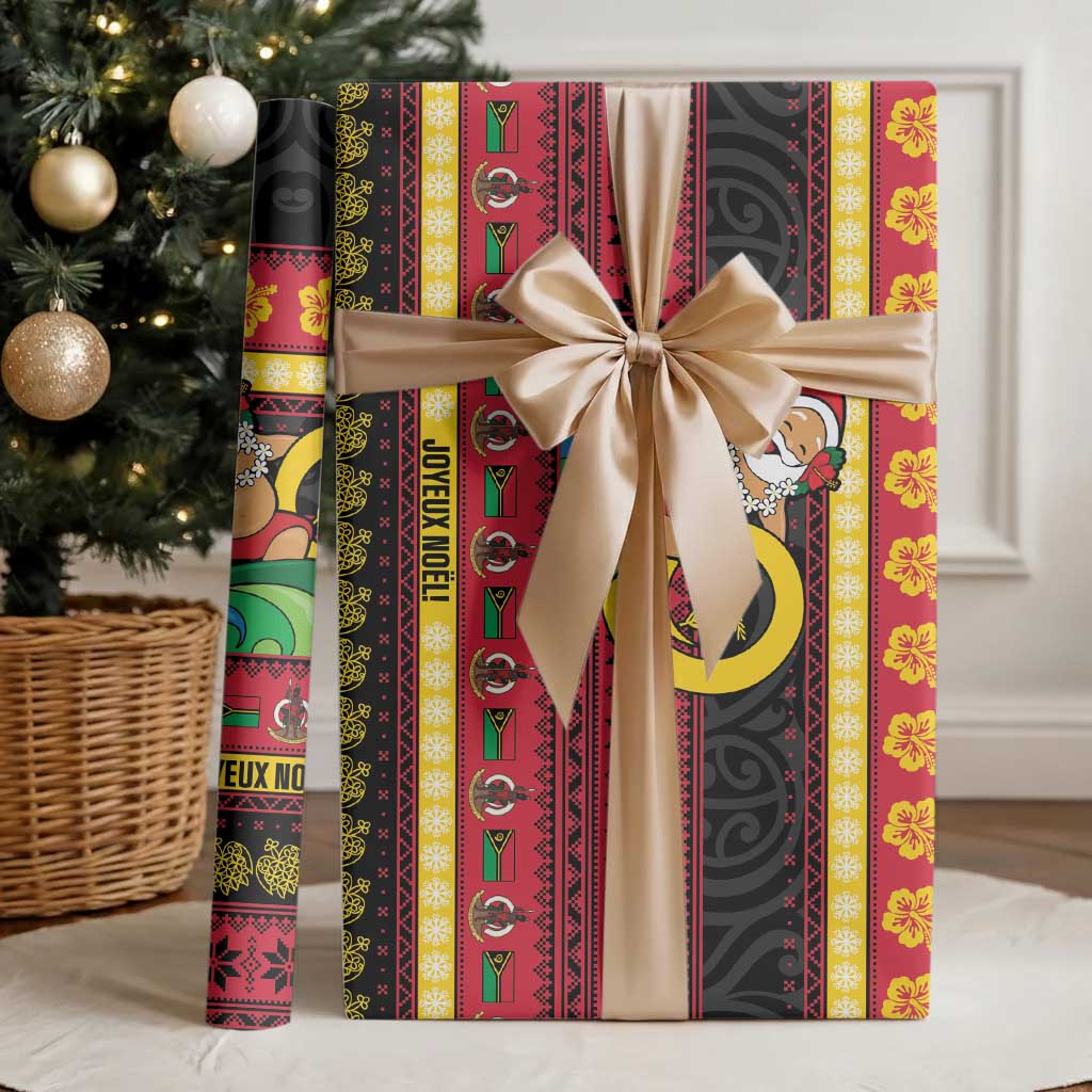 Vanuatu Christmas Wrapping Paper Joyeux Noel Surfing Santa With Boar Tusk LT14 - Polynesian Pride