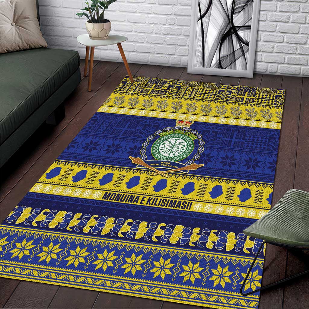 Niue Christmas Area Rug Monuina e Kilisimasi Hiapo Motifs LT14 Blue - Polynesian Pride