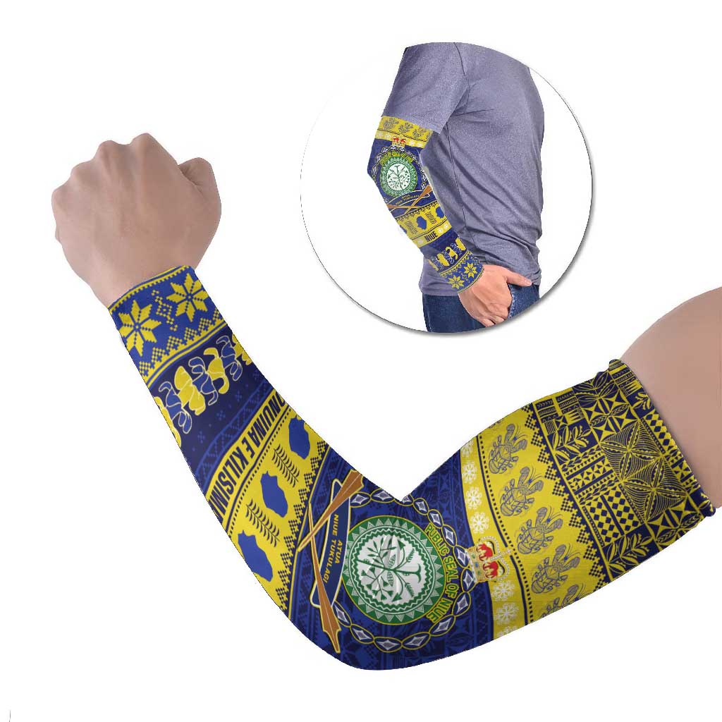 Niue Christmas Arm Sleeves Monuina e Kilisimasi Hiapo Motifs LT14 Set of 2 Blue - Polynesian Pride